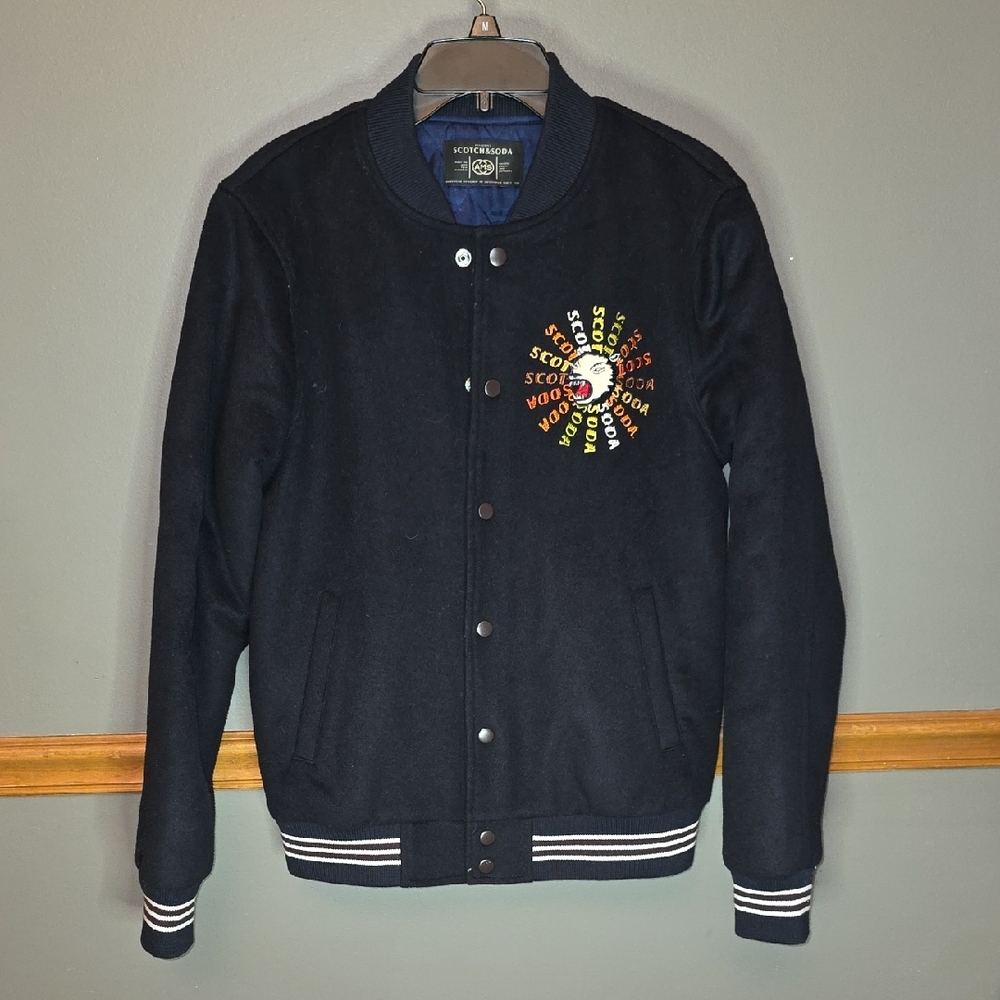 Scotch & Soda Men's Black Bomber Jacket with Colorful Logo